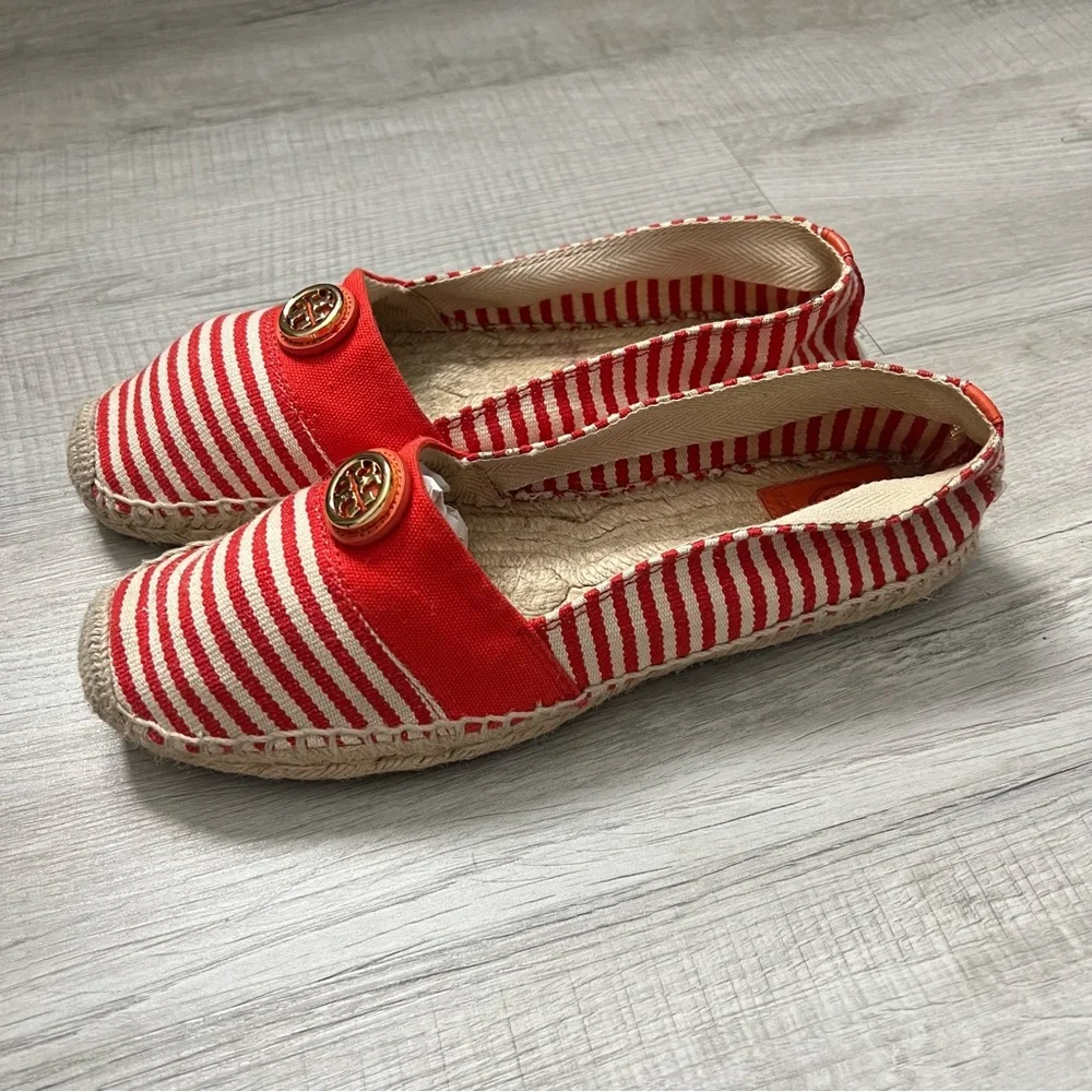TORY BURCH Flams Red and White Espadrilles Size 11